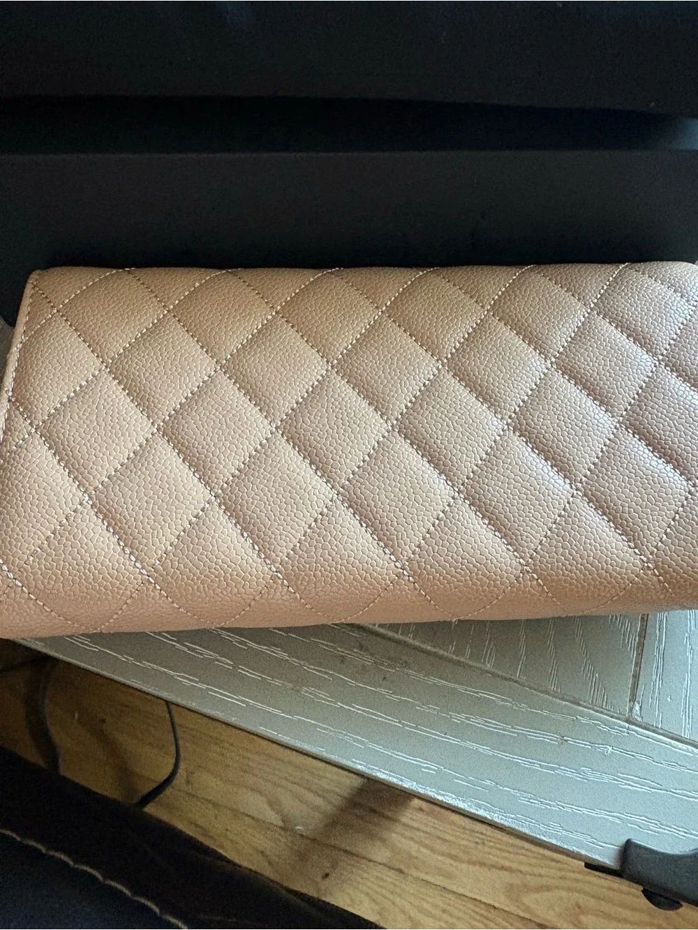 FASHION Quilted Leather Clutch with chain in  light Caramel with Gold Hardware